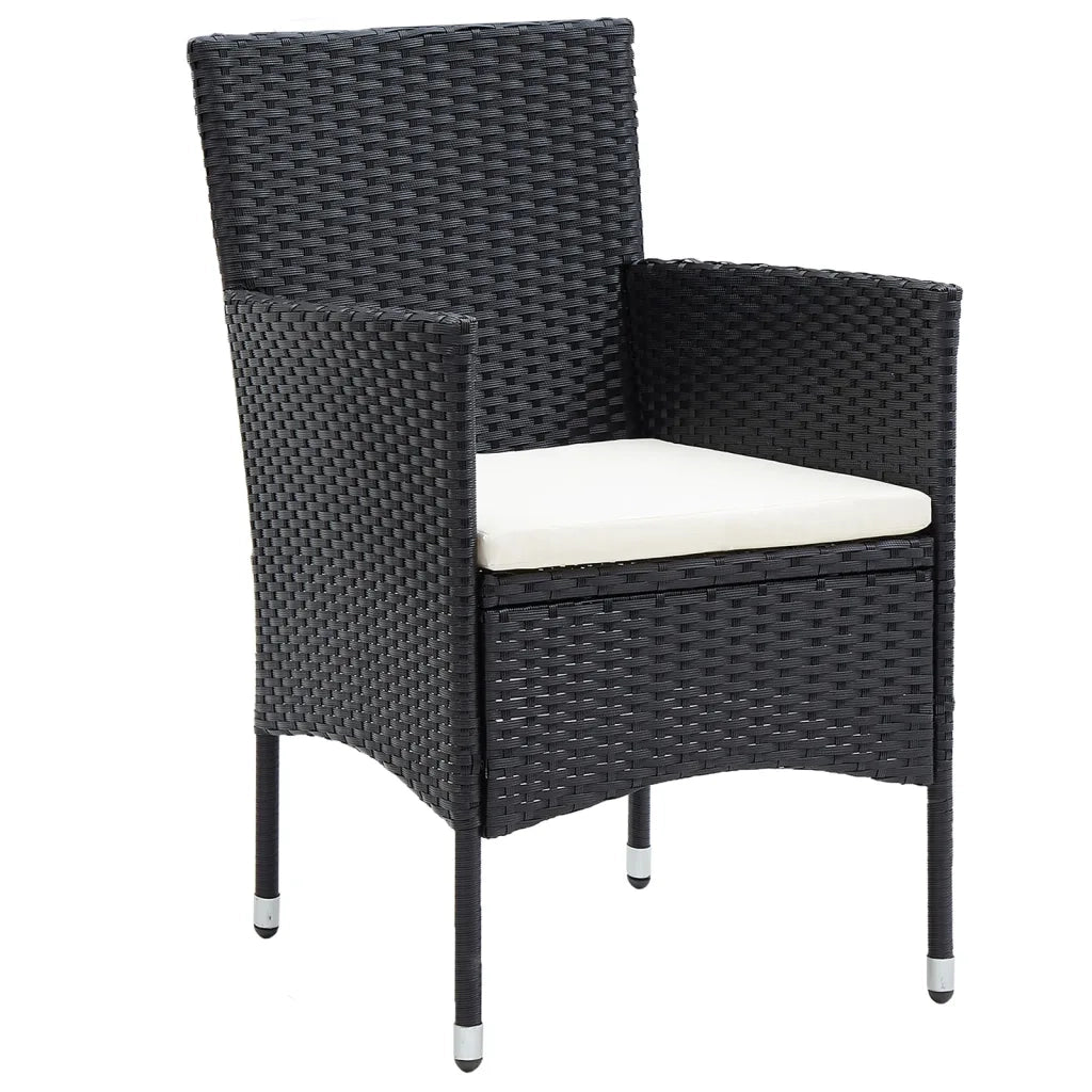 Set da Bistrot per Giardino 5pz Polyrattan Vetro Temperato Nero 3058368