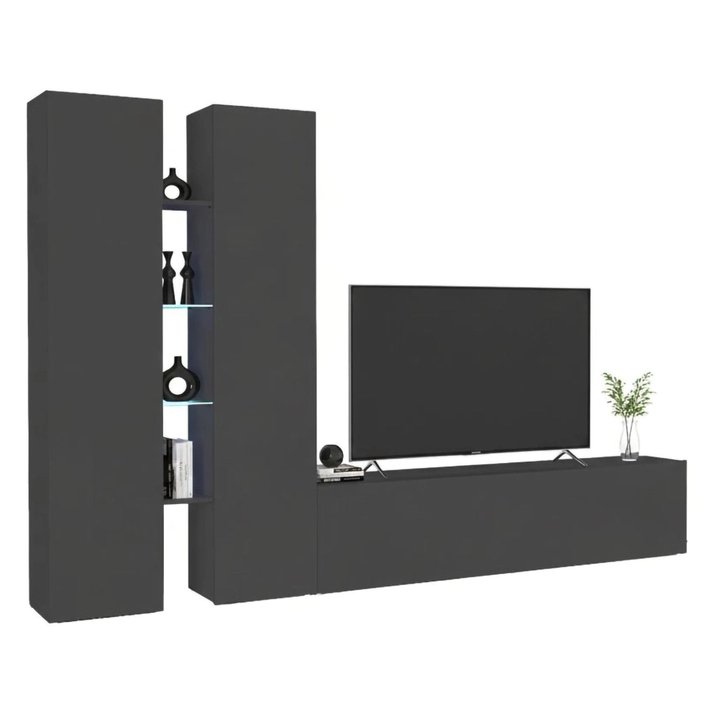 Fabiano, Parete Attrezzata 12 Ripiani Made in Italy, 30x280x180h cm Nero Antracite