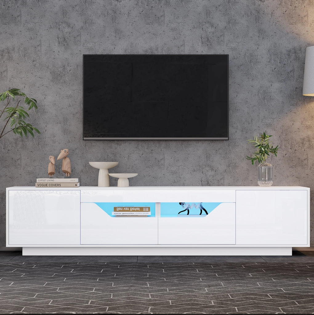 Mobile TV da terra 180x40x45 cm con LED; 2 cassetti e 2 ante; bianco
