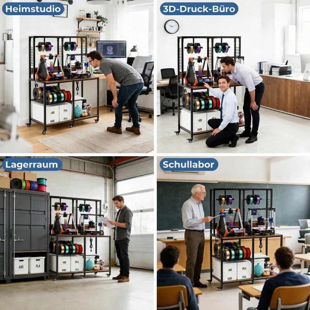 Mobile contenitore per 2 stampanti 3D con ripiani aperti e supporti filamento, per officina, 119.9 × 59.9 × 160.0 cm