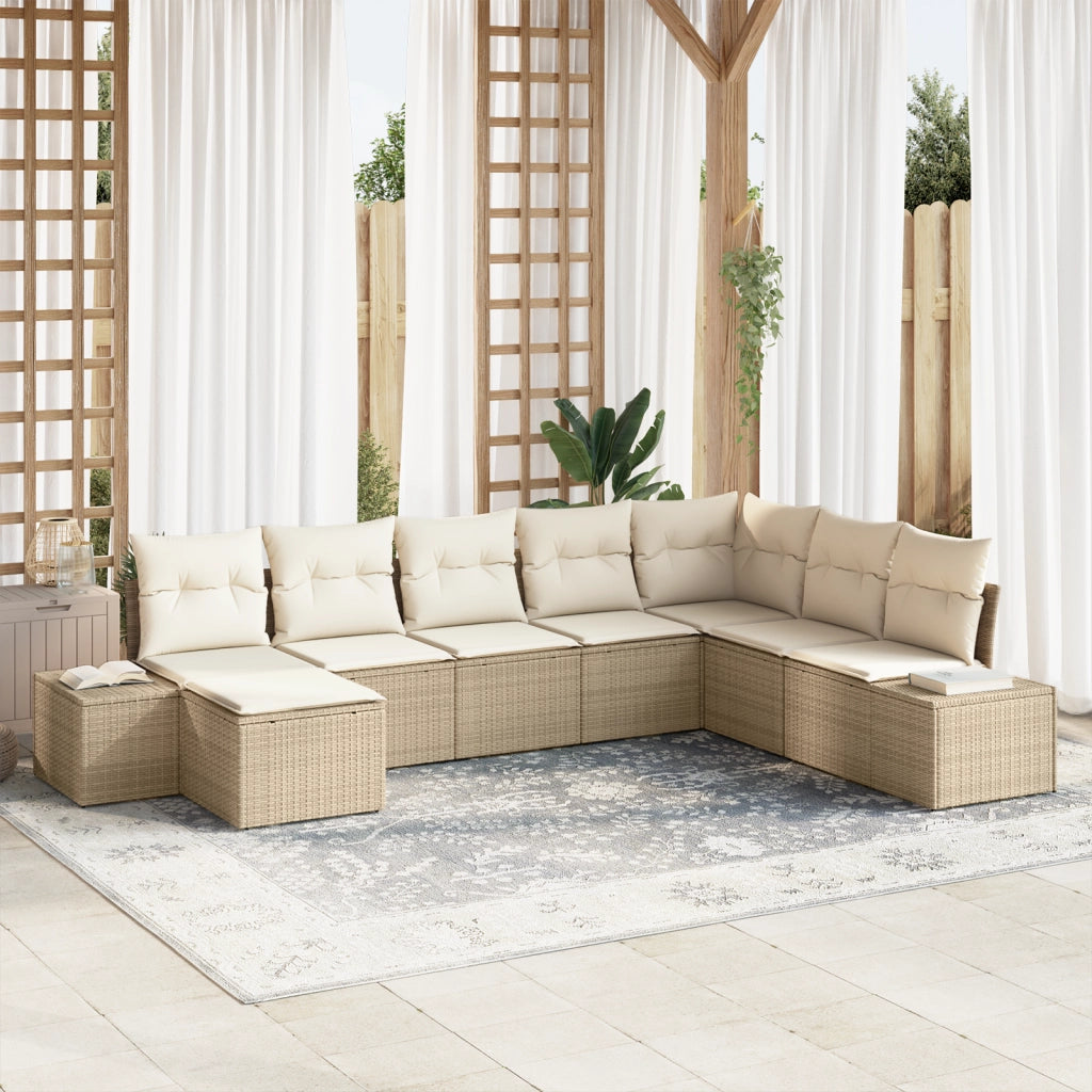Set di divani da giardino 8 pezzi con cuscini beige in rattan sintetico