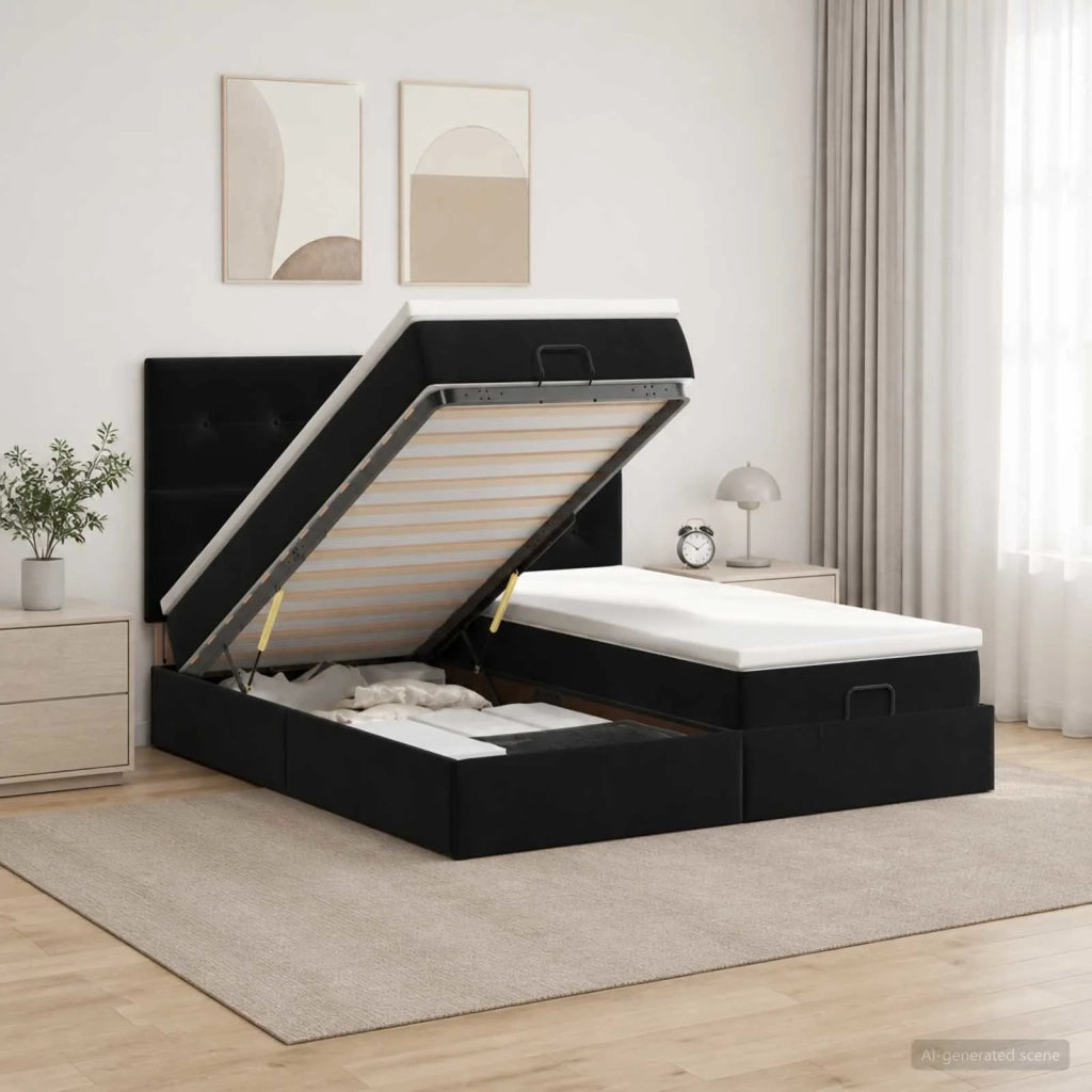 Letto ottomano con materasso con testiera 2 pz Nero Velluto 3457922