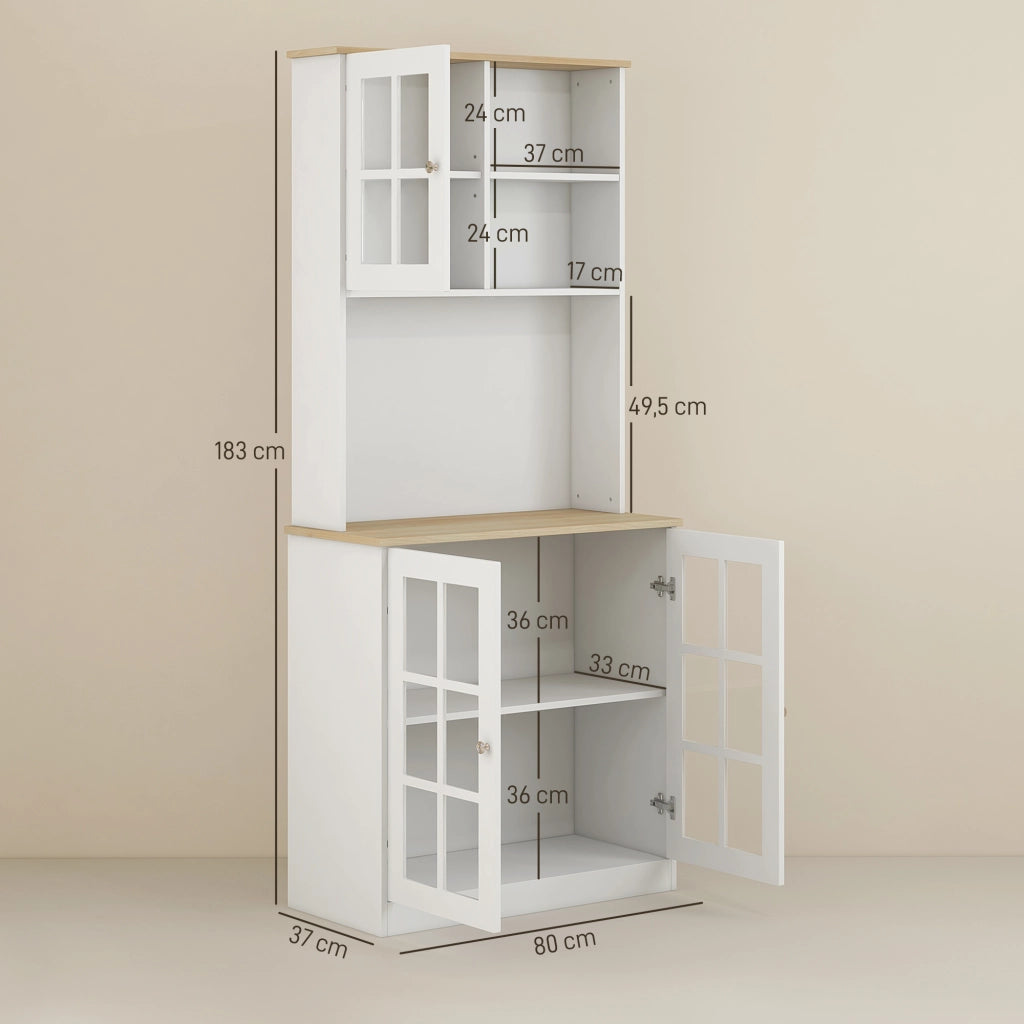 Mobile da cucina con ante a vetro ¨C zephmum ¨C 80x37x183 cm, bianco quercia
