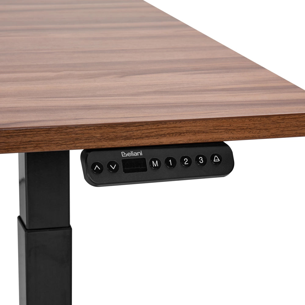 Scrivania regolabile in altezza elettricamente legno scuro e nero 160 x 72 cm Struttura in acciaio verniciato a polvere