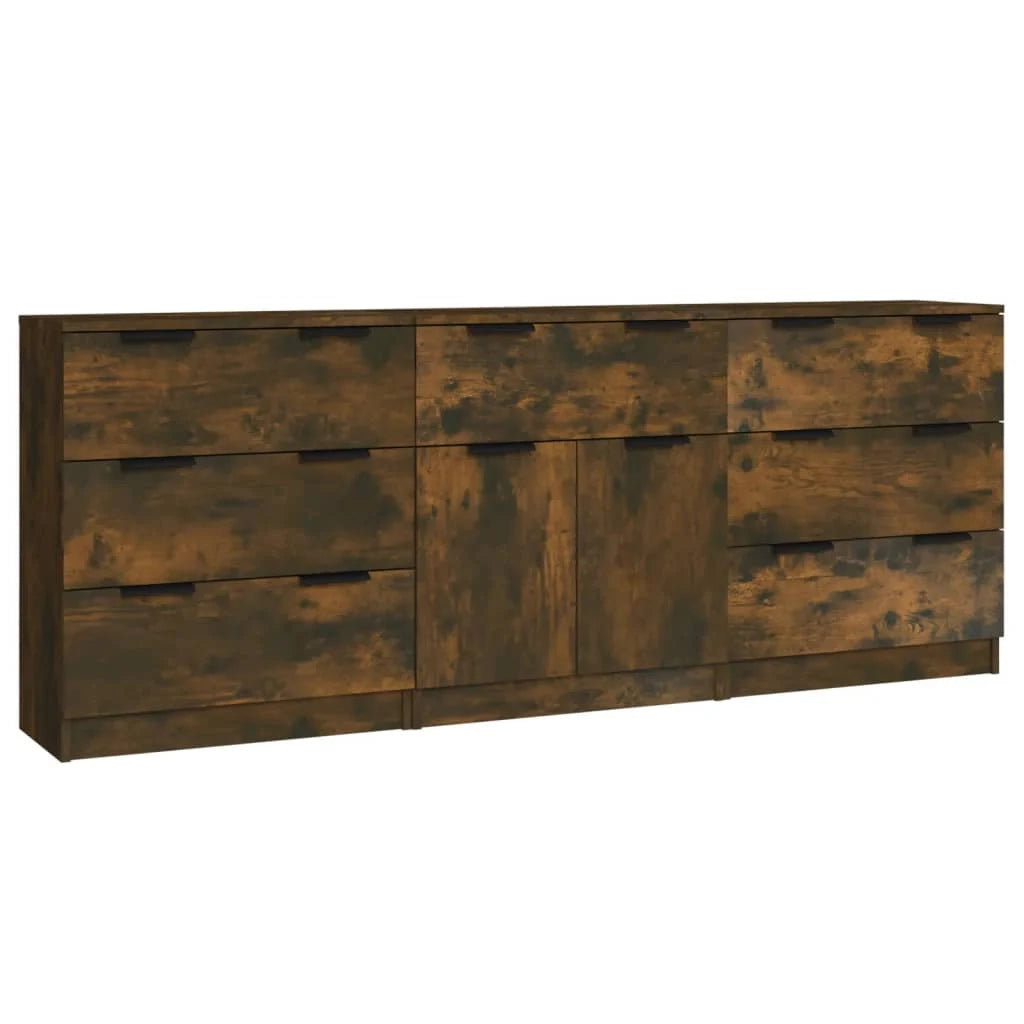 Buffet credenza cassettiera armadio mobile contenitore organizer per cucina soggiorno salotto 3 pezzi legno ingegnerizzato marrone 02_0037052
