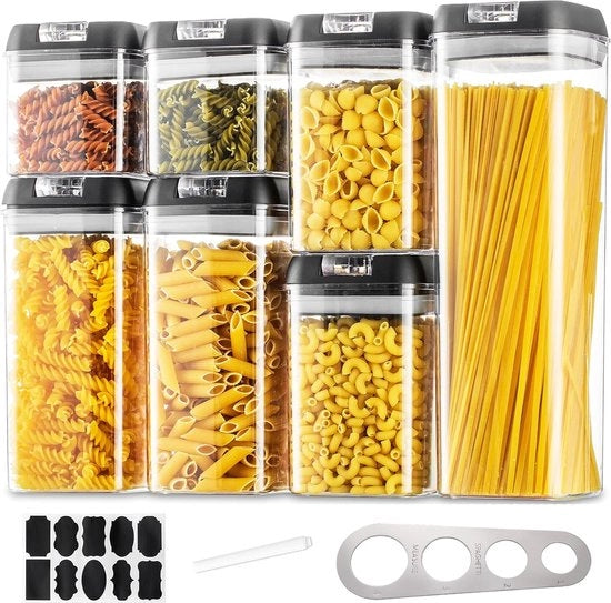 Set di contenitori a tenuta d'aria per pasta, 7 contenitori per scatole di riserva, scatole di riserva per la cucina, magazzino, cucina, a tenuta d'aria, adatto per pasta, avena, farina.