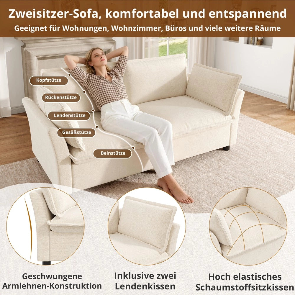 Divano 2 posti ¨C Minimal ¨C beige tessuto imbottito con braccioli cuscini