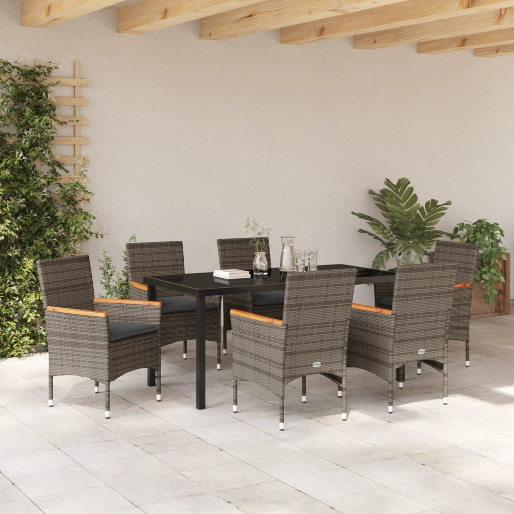 Set da Pranzo da Giardino  da 7 Pezzi con Cuscini Rattan Polietilene Grigio