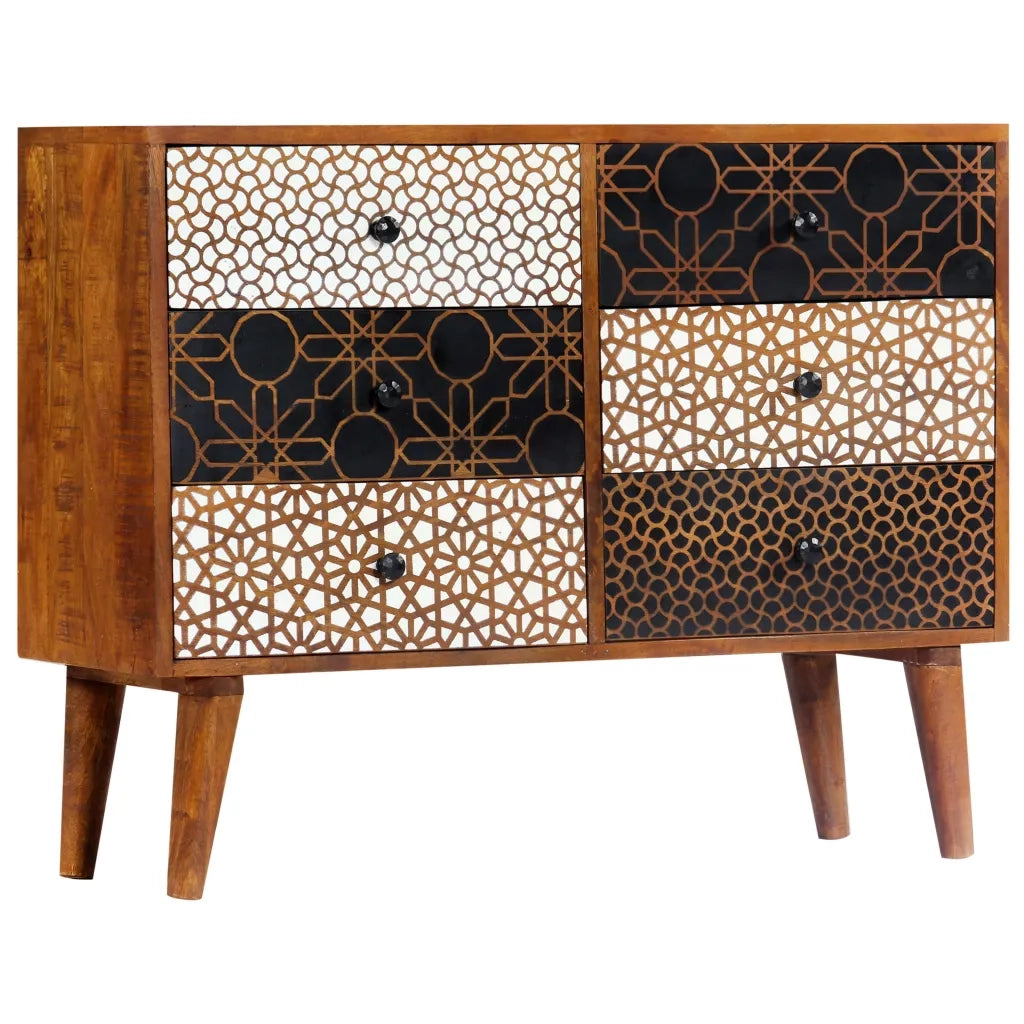 Credenza con Motivo Stampato 90x30x70 cm in Massello di Mango 247916