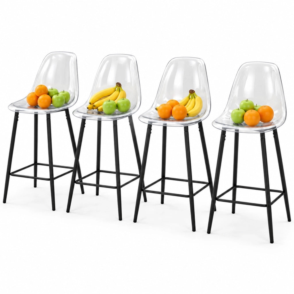 Sgabelli da bar trasparenti set da 4 68,5 x 48 x 47 cm plastica nera