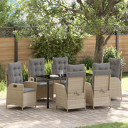 Set da Pranzo da Giardino da 7 Pezzi con Cuscini Beige in Polirattan