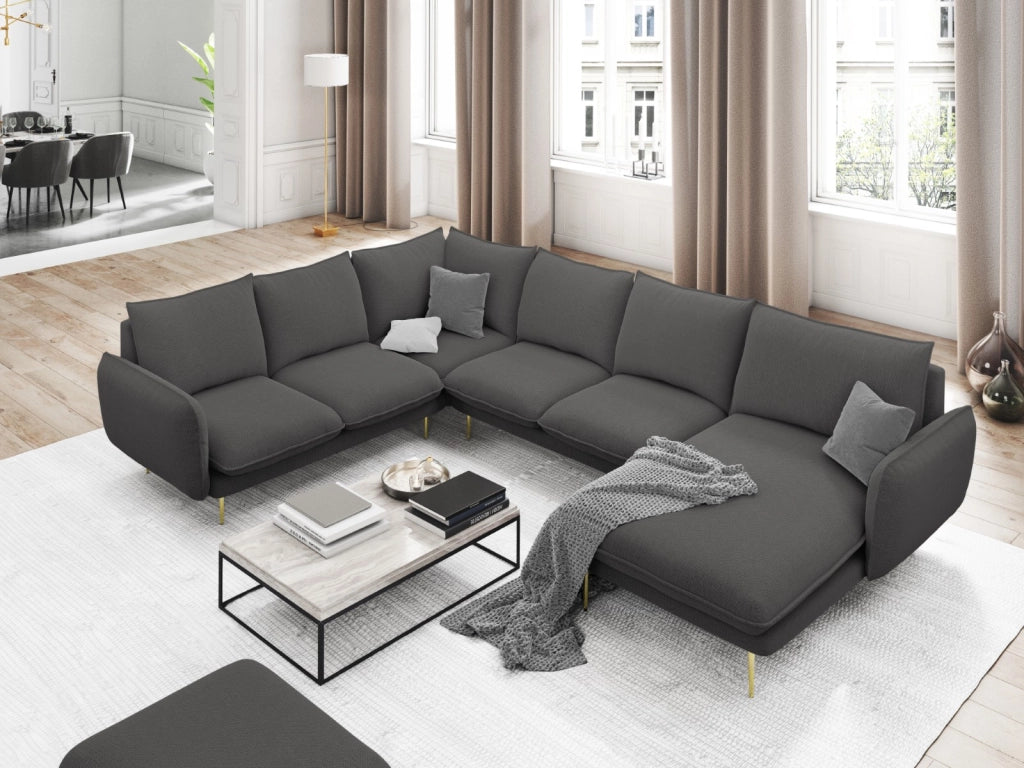 Cosmopolitan Design - Divano panoramico sinistro "Vienna" 7 posti in tessuto strutturato grigio scuro 