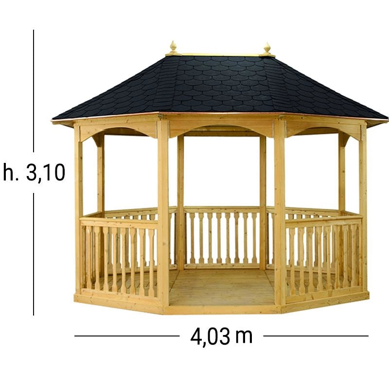Gazebo In Legno Brompton Pavilion Grande 4,03 X 3,08 X H. 3,10 M - Tetto Rivestito Con Guaina Verde Colore: Nero