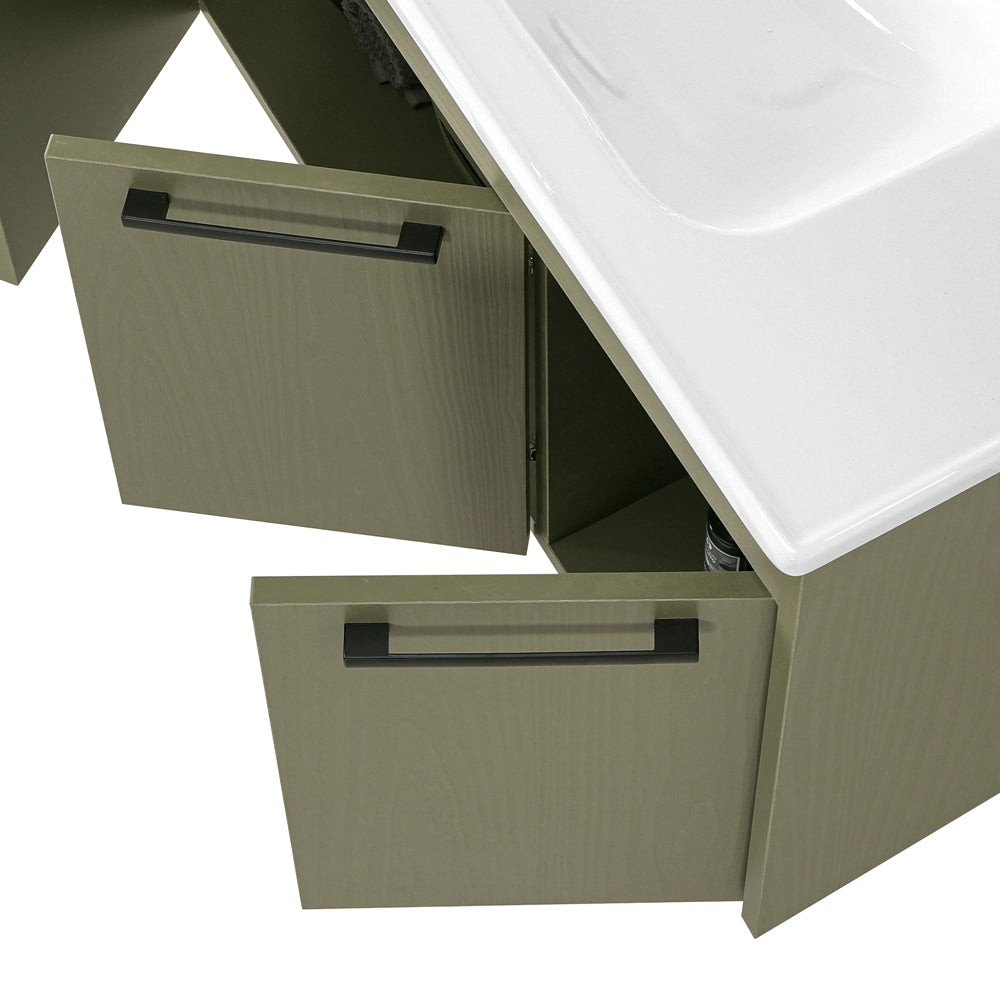 Mobile bagno sospeso 80 cm verde effetto legno con armadietto a specchio Sofia