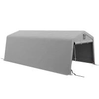 Tendone per Auto e Feste con 2 Finestre Laterali, in Acciaio Zincato e PE, 618x265/330x240 cm, Grigio Chiaro