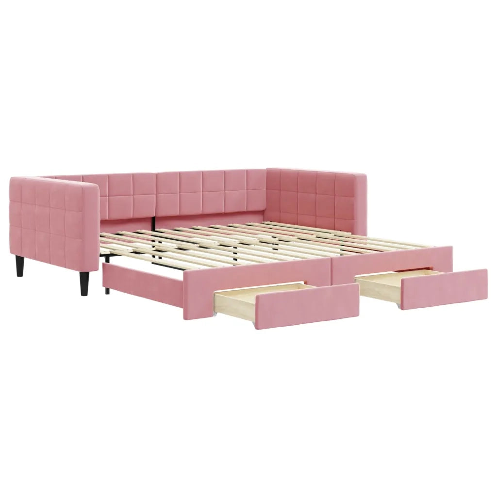 Divano Letto Estraibile con Cassetti Rosa 100x200 cm Velluto 3196749