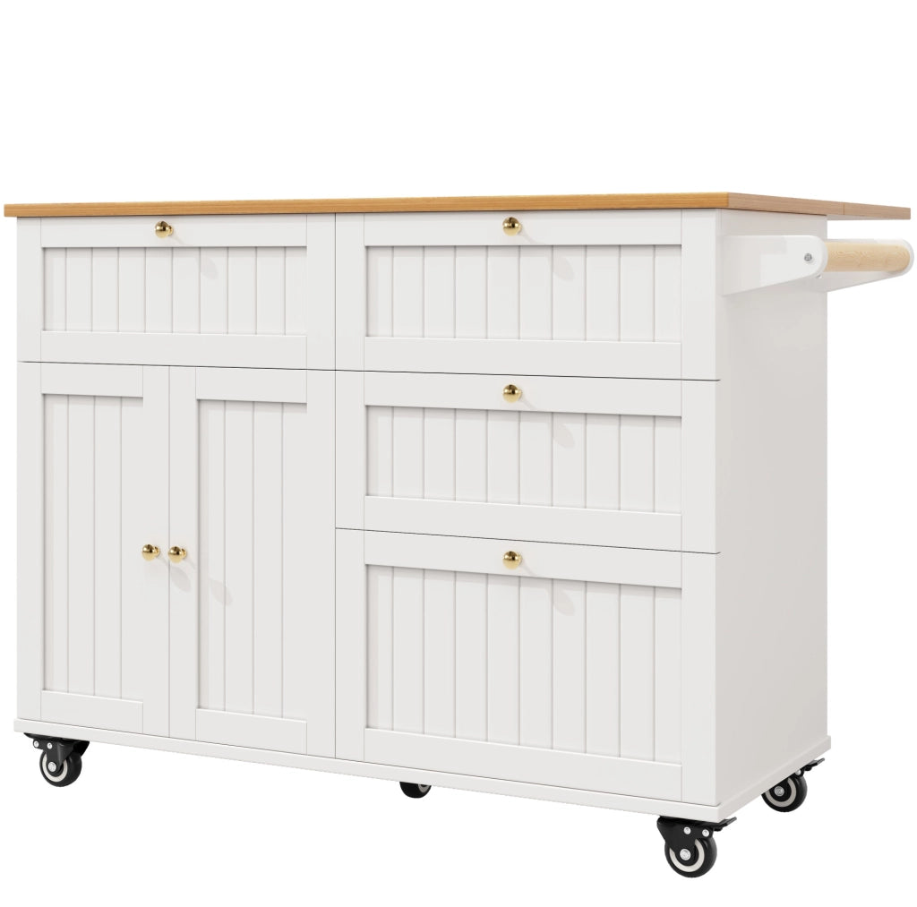 Isola da cucina 133x37.3x88 cm con ruote e piedini regolabili in MDF bianco