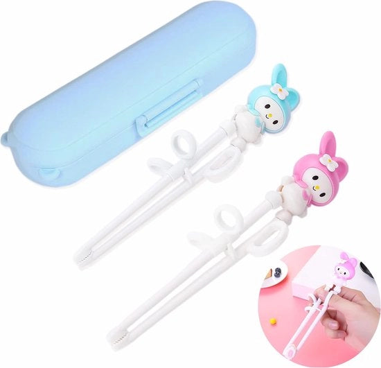 Due paia di stuzzicadenti per bambini, stuzzicadenti per bambini My Melody, stuzzicadenti per principianti, anziani e bambini, per l'allenamento di stuzzicadenti con scatola.