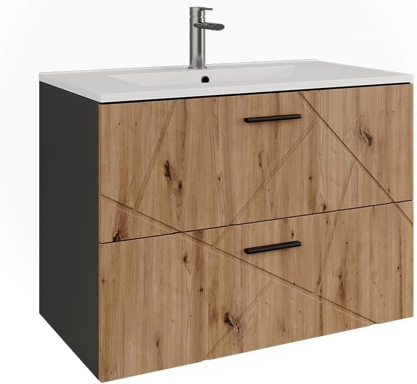 Set di mobili da bagno Irma, Bianco/bianco lucido, 80 cm, composto da mobile sottolavabo e lavabo