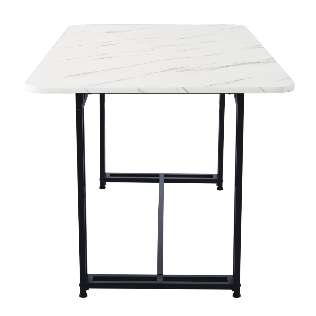 Tavolo da pranzo in MDF con gambe in metallo nero, per sala da pranzo e soggiorno, bianco e nero, 120 × 70 cm