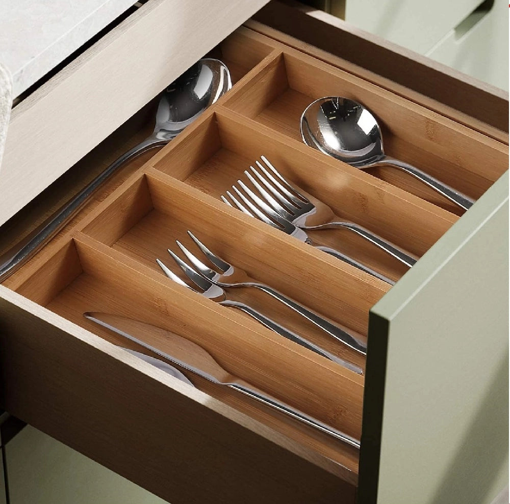 Porta Posate in Legno Bambù Espandibile Regolabile 6spazi Allungabile fino a 41cm