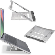 Stand per computer — Stand per computer in alluminio, trasportabile e pieghevole, con base antiscivente per schermi fino a 16" colore argento - (K50417WW)