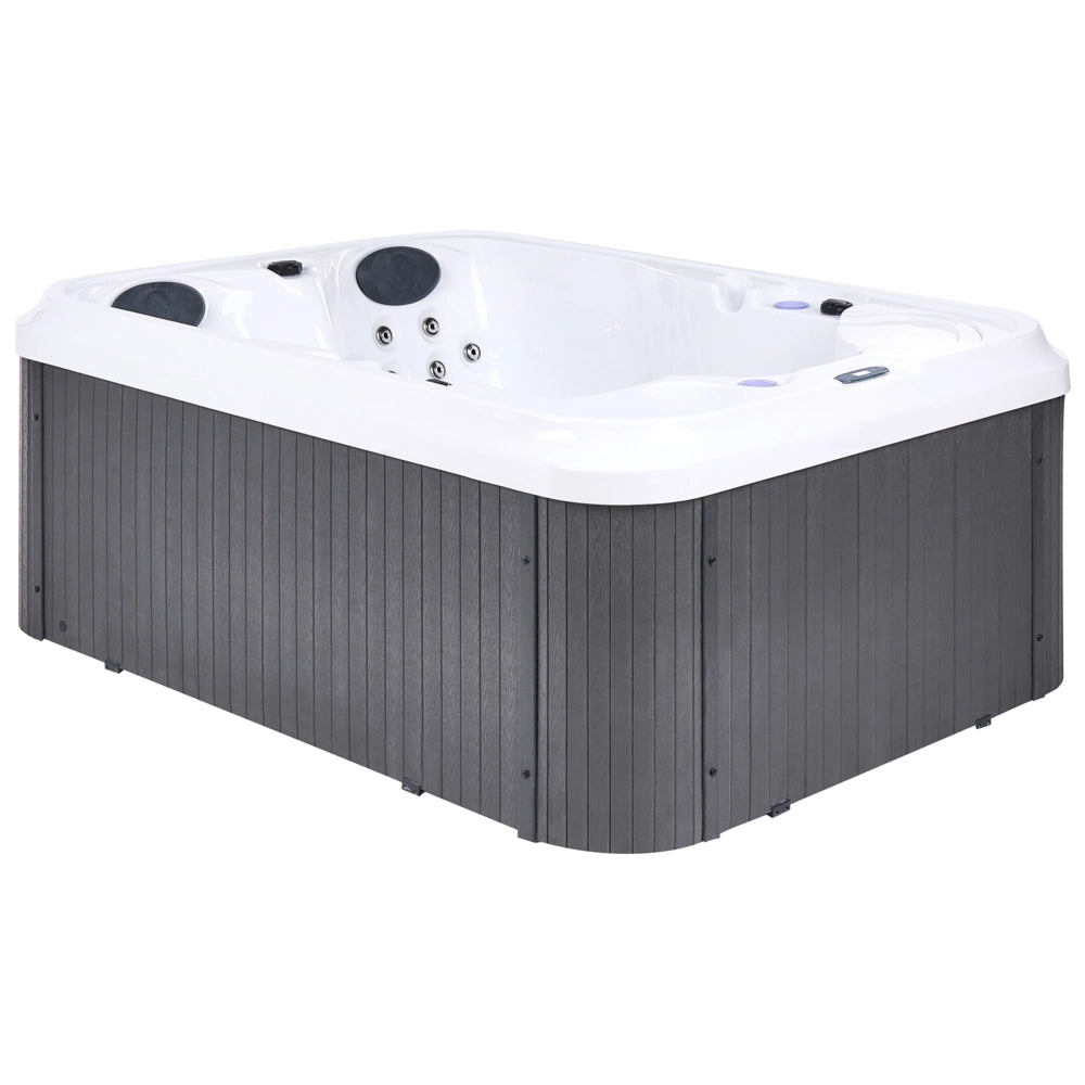 Vasca Idromassaggio da Esterno 200 x 150 cm in Acrilico con 36 Getti, LED e Rivestimento Grigio