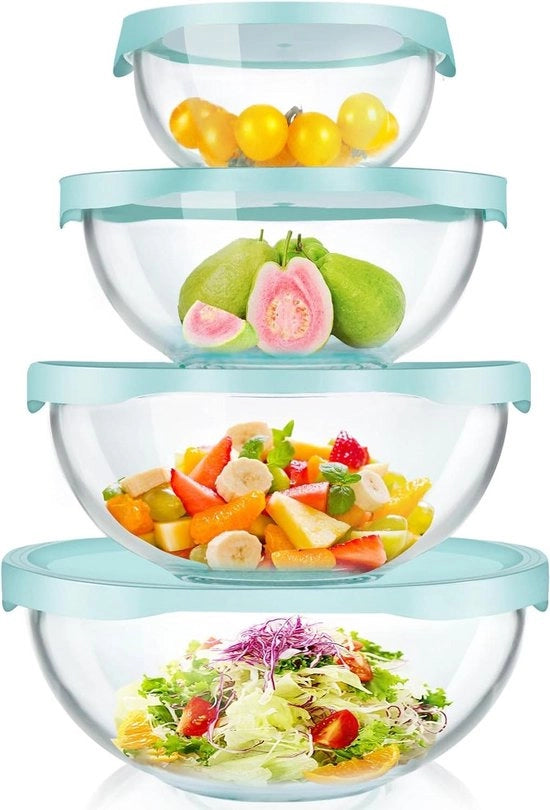 Set di contenitori in vetro borosilicato trasparente con coperchi, 4 pezzi, per cucina, contenitori a cassetta per spazio di magazzinaggio ridotto, contenitori a cassetta in vetro grande per pentole, mescolatori, conservazione alimenti.
