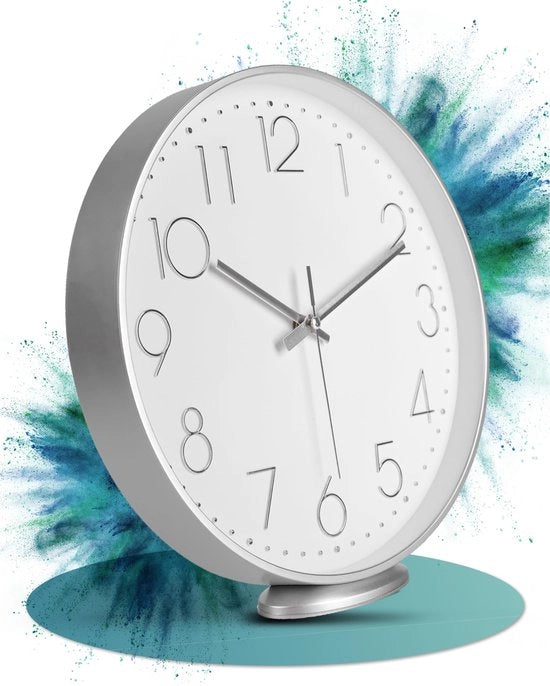 Orologio da Parete Argento - Regolabile o da Appendere - 30 cm - Silenzioso - Stile Classico e Moderno - Orologio Quartz senza Suoni Tonometri - Adatto per Salotto, Ufficio, ecc.