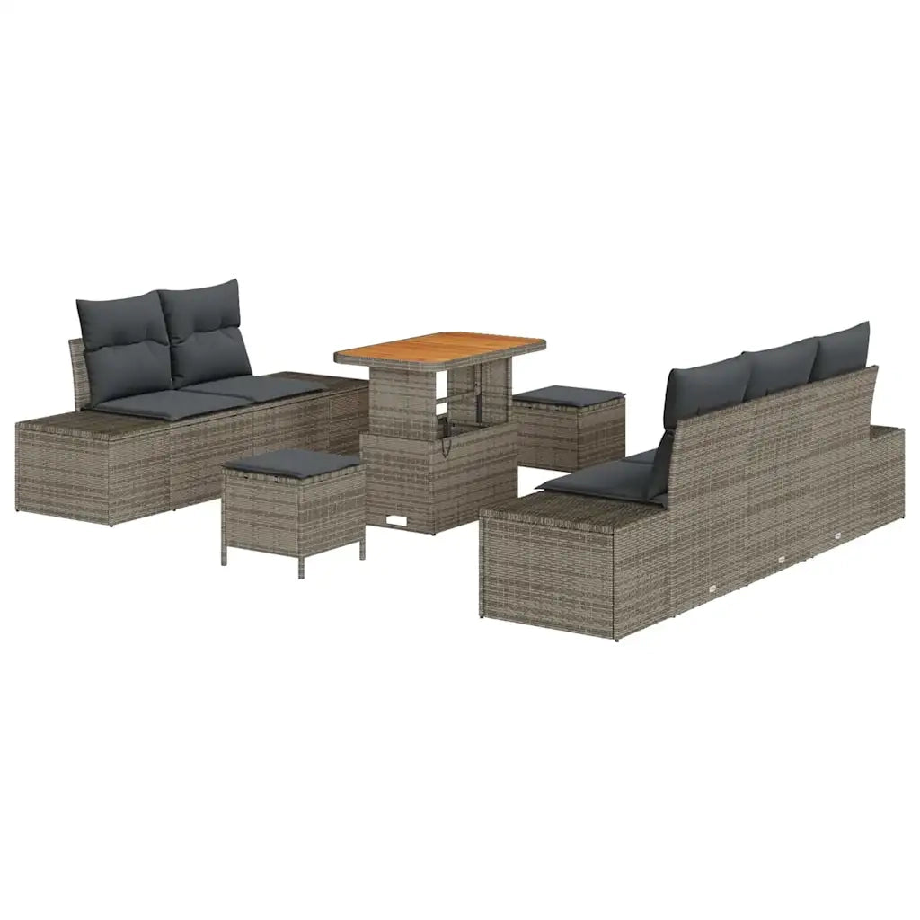 vidaXL Set Divano da Giardino con cuscino 8 pcs Grigio Poly Rattan