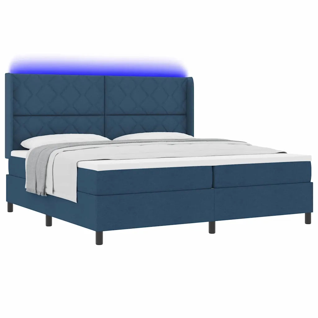 Letto a Sorgente LED con materasso Blu 200 x 200 cm Tessuto