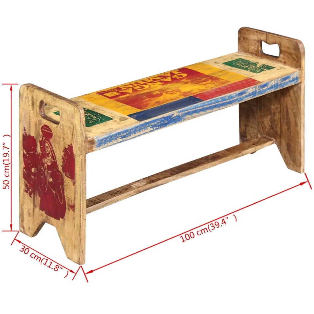 Panchina Cola in Legno Massello di Recupero 100x30x50 cm