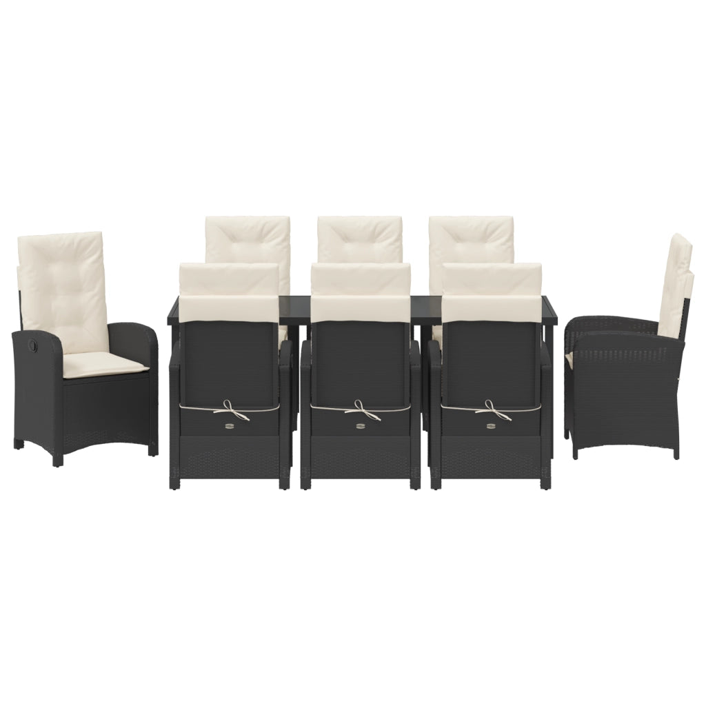Set da Pranzo da Giardino 9 Pezzi con Cuscini Rattan Polare Nero