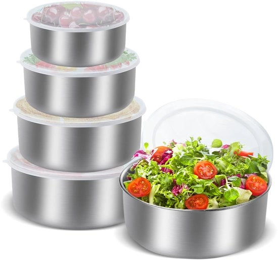 Contenitori alimentari in acciaio inossidabile con coperchi, contenitori snack riutilizzabili, scatola di latta per la colazione per ufficio, viaggio, confezione da 5.
