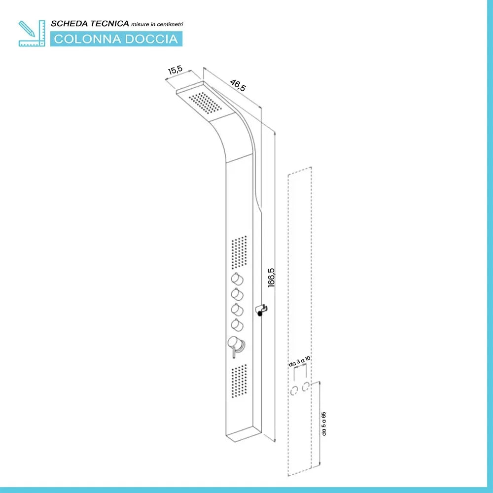 Pannello doccia multifunzione nero in alluminio con 4 funzioni