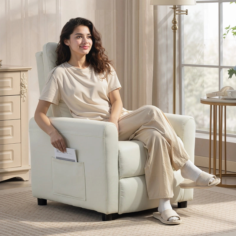 POLTRONA RECLINABILE 73x86x100 cm in poliestere bianco crema con tasche laterali