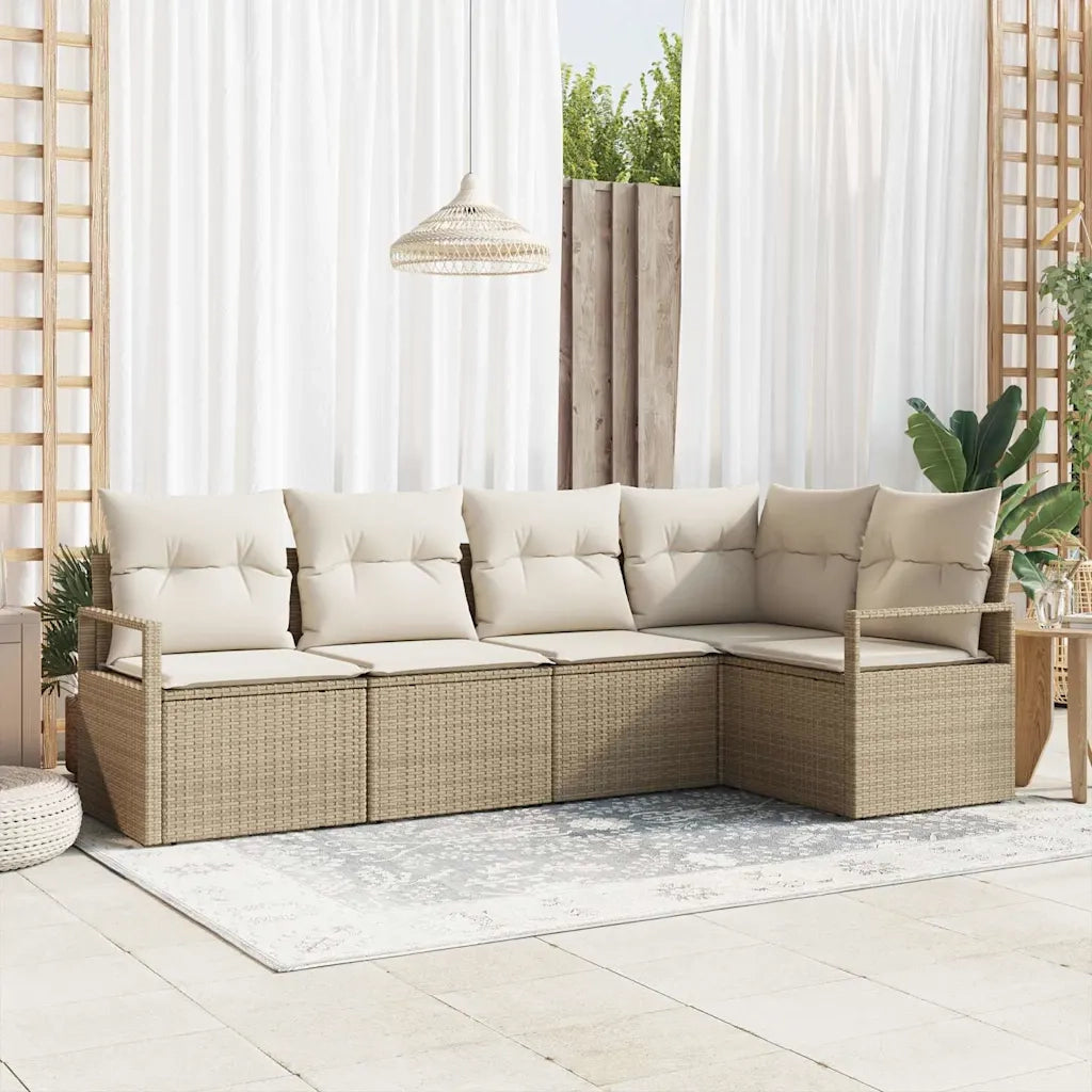 Set Divano da Giardino 5 pcs Beige e Bianco polyrattan 3355050