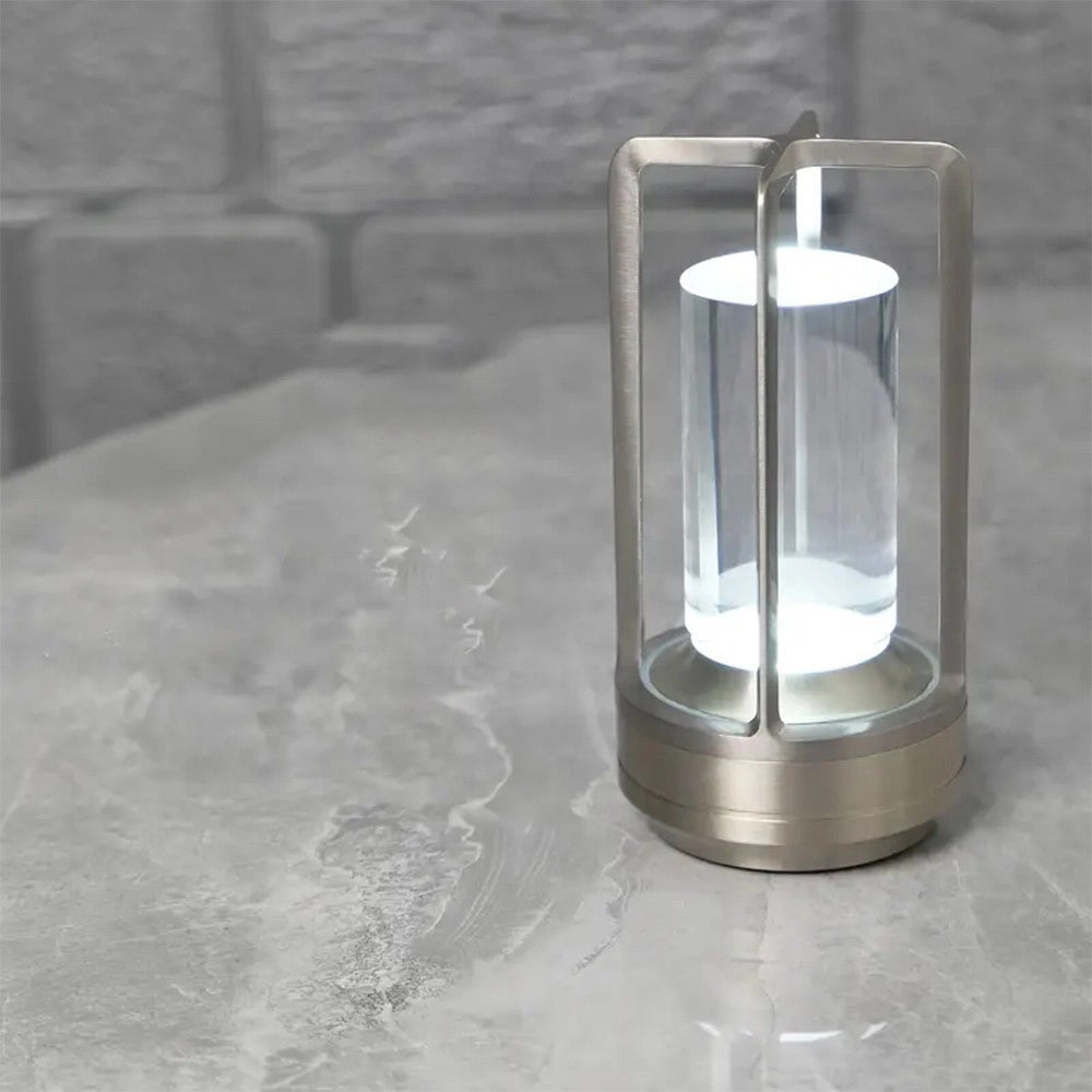 Trade Shop - Lampada A Led Da Tavolo 3 Watt Lanterna Lume Ricaricabile Touch Dimmerabile Cct D37-3c - Argento