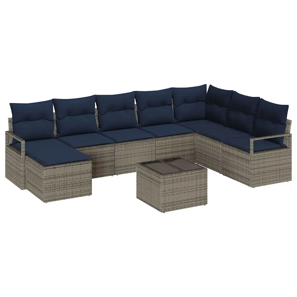 Set di divani con cuscino 9 pcs Grigio polyrattan