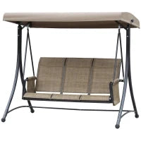 Dondolo da Giardino a 3 Posti con Tettuccio Regolabile e Tasche Portaoggetti Marrone 196x128x172cm