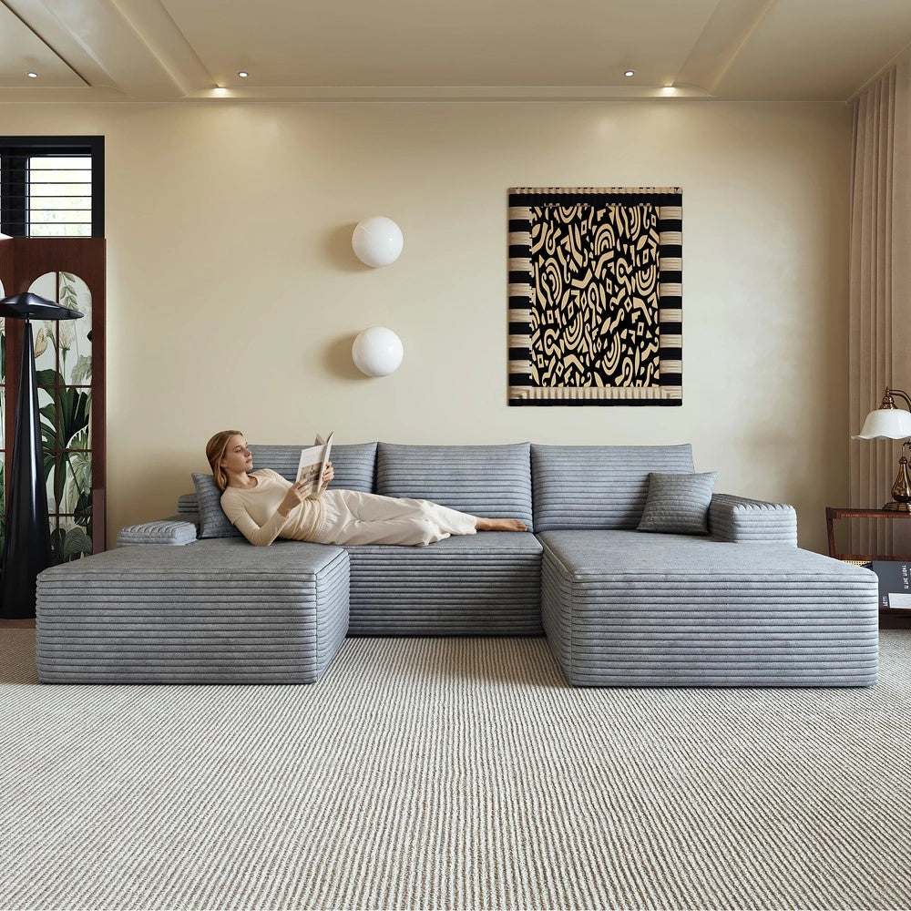 Divano angolare con chaise longue ¨C Minimal ¨C grigio tessuto imbottito 270cm