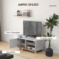 Mobile TV 42" Max con 2 Ripiani Aperti e Anta e Ruote 80x45x39.5 cm in Truciolato Bianco