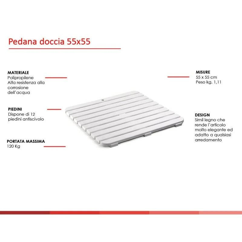 Pedana antiscivolo per doccia 55x55 cm in polipropilene con finitura bianca