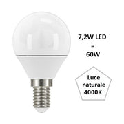 LAMPADINA SFERA PICCOLA A LED 7,2W LUCE NATURALE 4000K 806 LUMEN E14 BOT