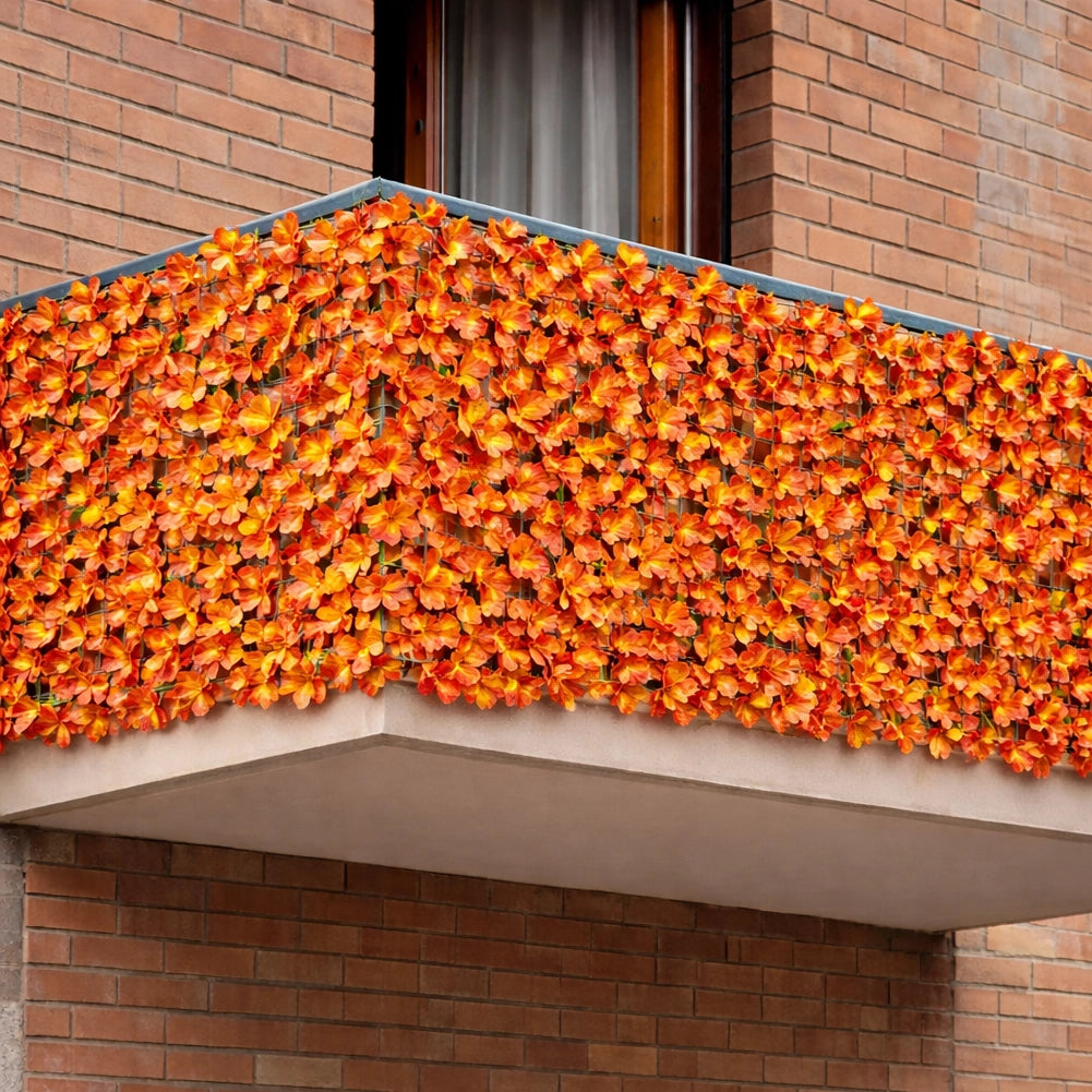 Siepe Artificiale Sintetica 1 x 3 metri Rotolo Anticaduta Rete Foglie Arancio