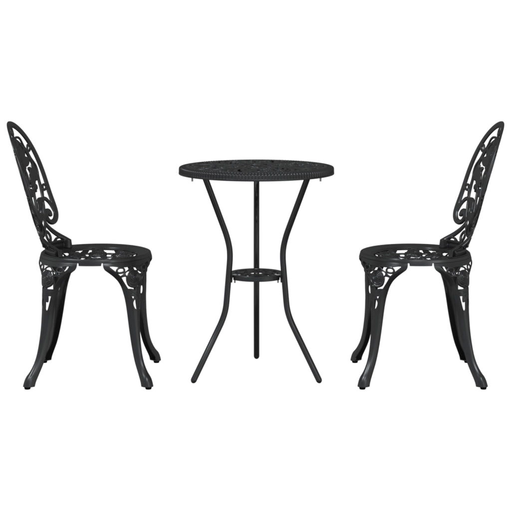 Set Bistro da Giardino 3 Pezzi in Alluminio Fuso Nero