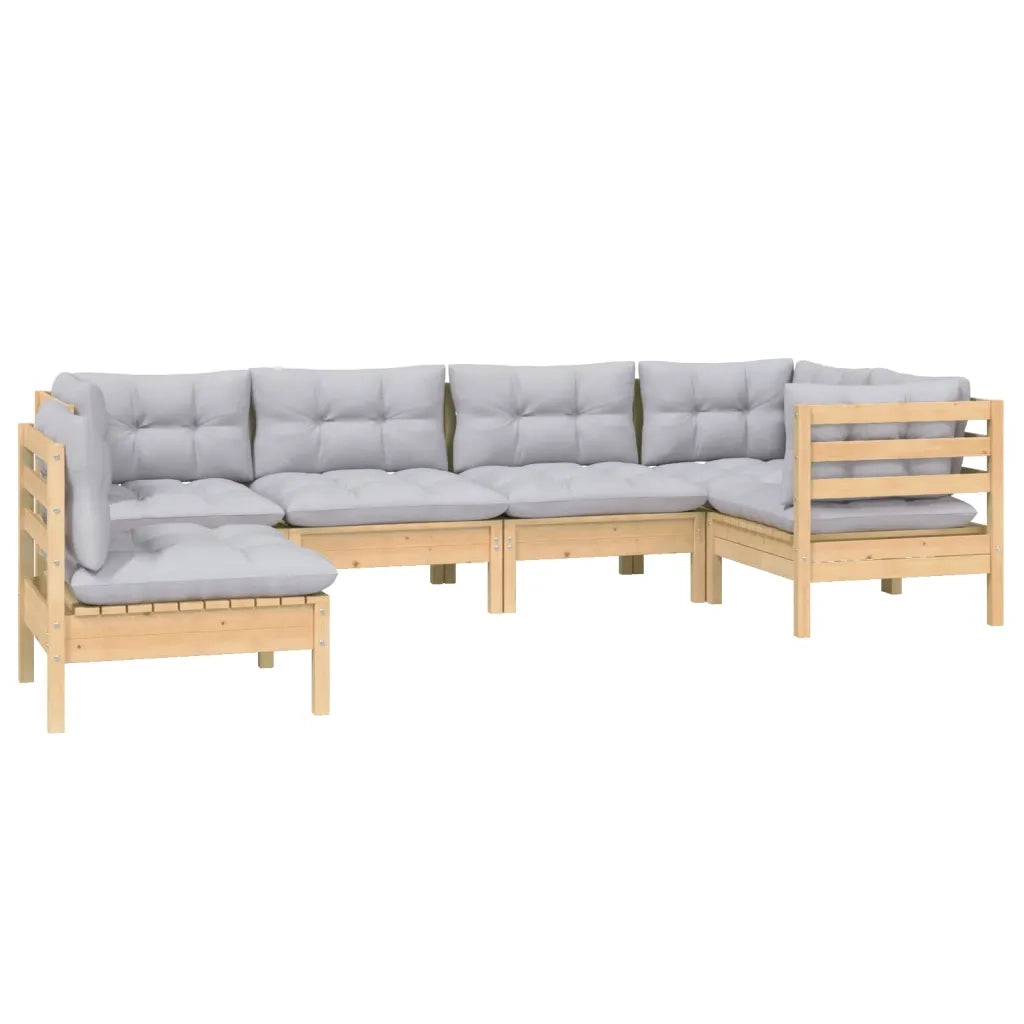 Set Divani da Giardino 6 pz con Cuscini Grigi Massello di Pino 3096417