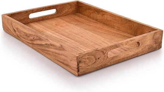 Dienblad in legno rettangolare - tavola per bevande - lavello per pranzo e spuntini - 36 cm x 23 cm x 37 cm