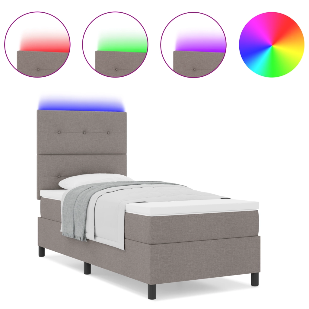 Letto con Box Spring con Materasso & LED Taupe 90x200 cm Tessuto