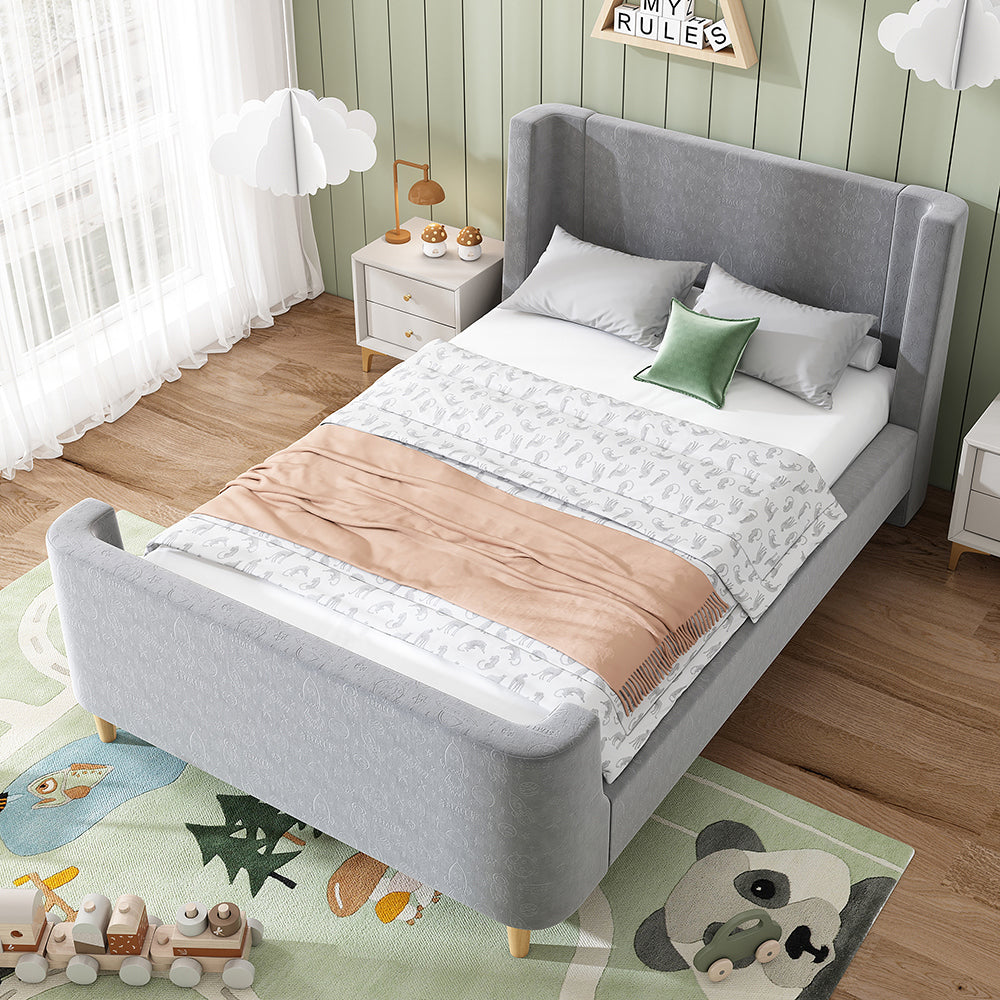 Letto singolo imbottito per bambini - Xylo - 90x200 cm - Grigio velluto